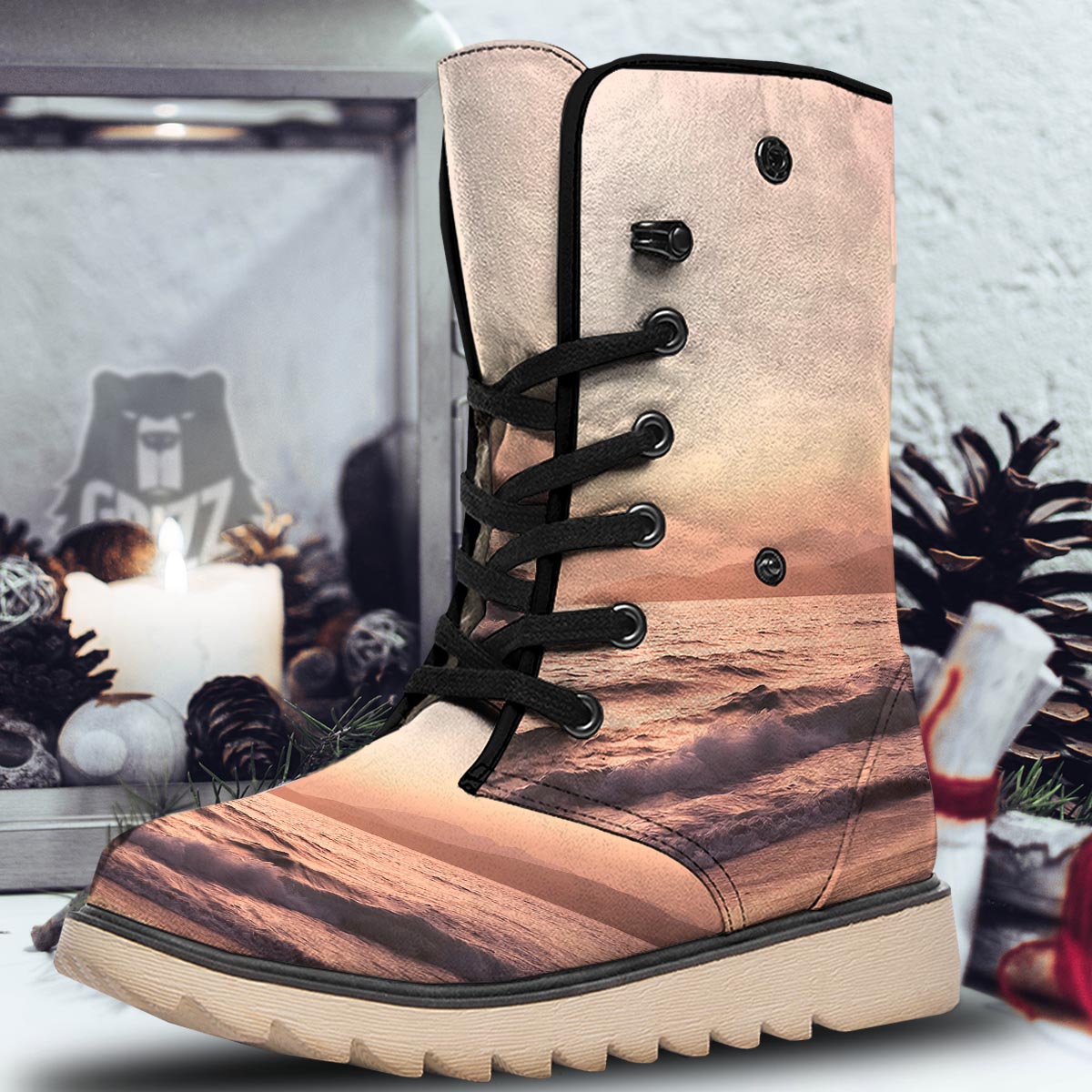 Wave Sunrise Print Snow Boots-grizzshop