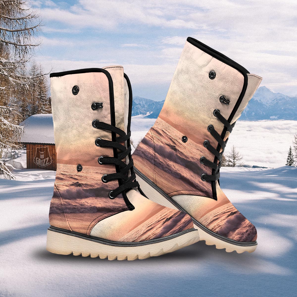 Wave Sunrise Print Snow Boots-grizzshop