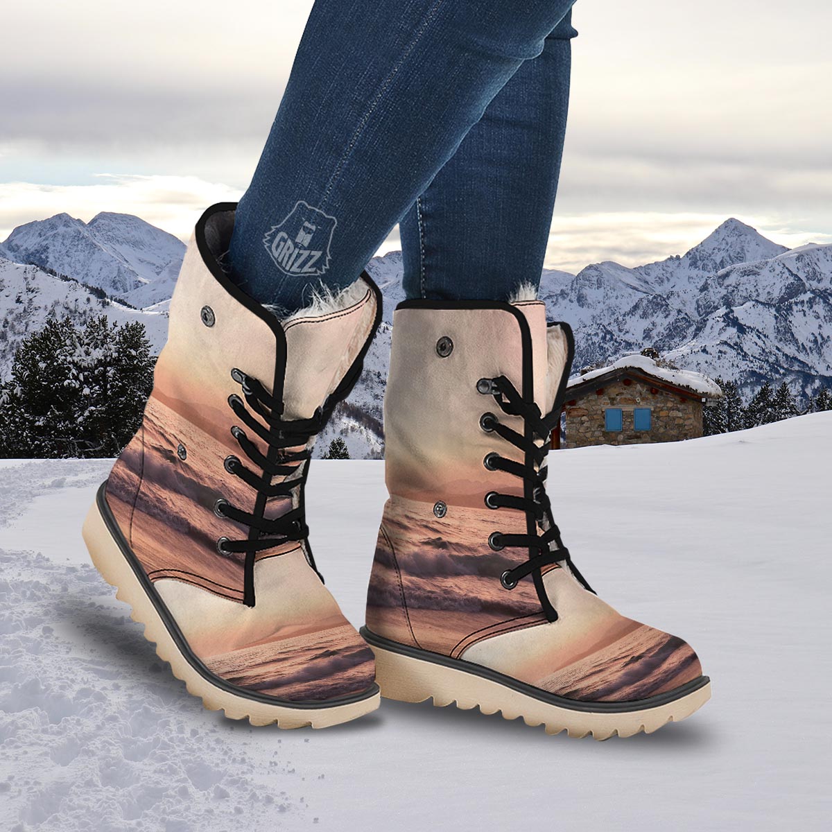 Wave Sunrise Print Snow Boots-grizzshop