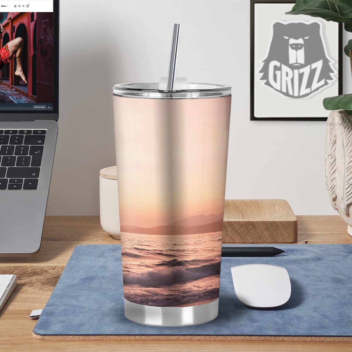 Wave Sunrise Print Tumbler-grizzshop