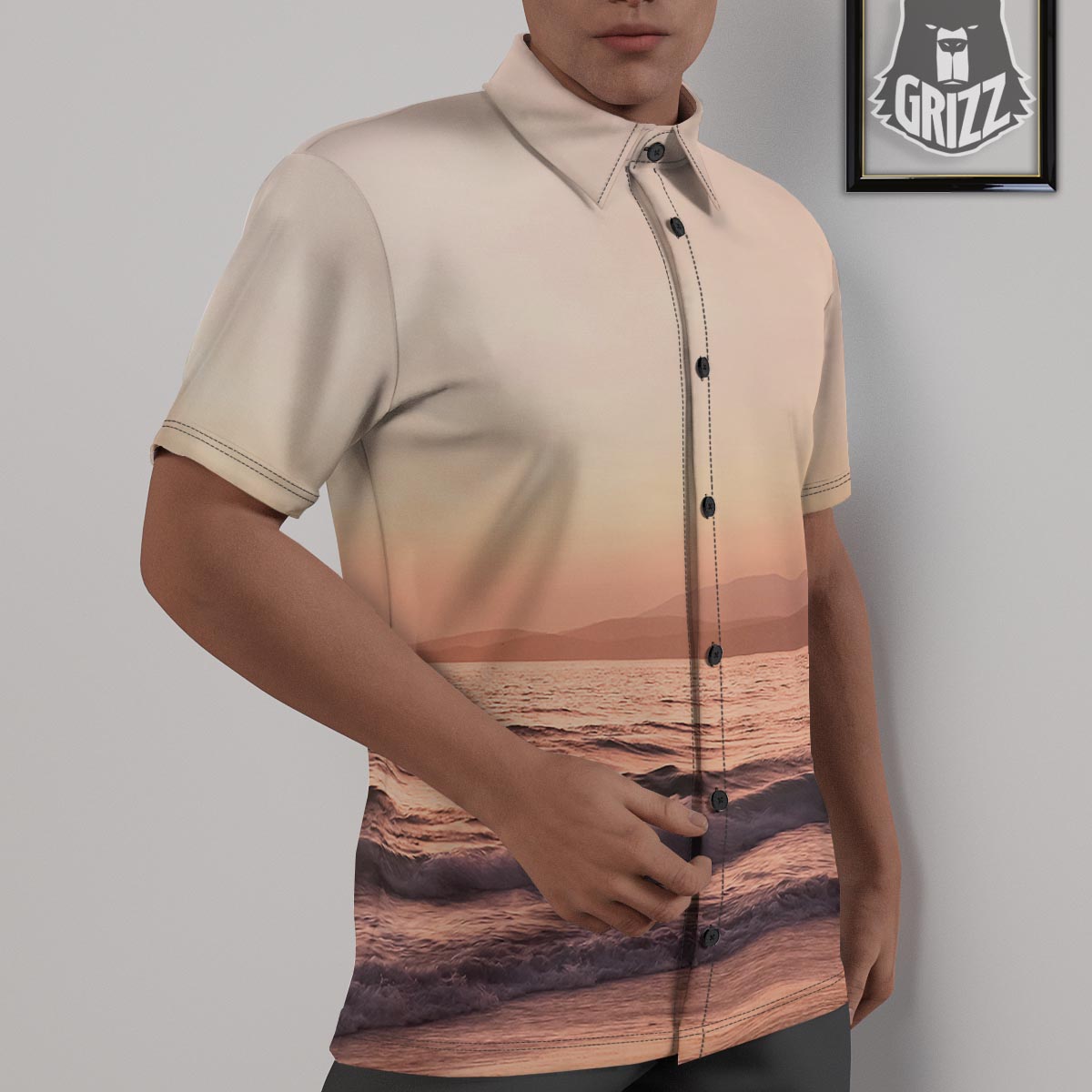 Wave Sunrise Print Untucked Shirts-grizzshop