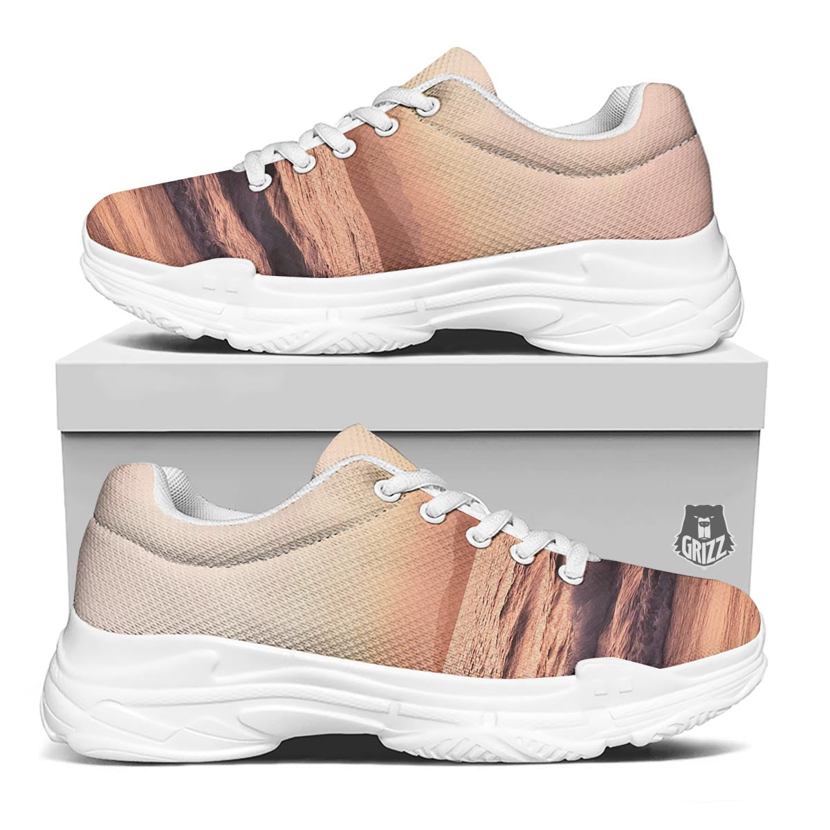Wave Sunrise Print White Chunky Shoes-grizzshop
