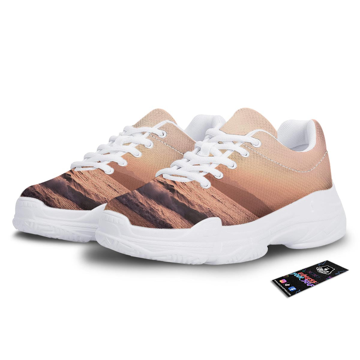 Wave Sunrise Print White Chunky Shoes-grizzshop