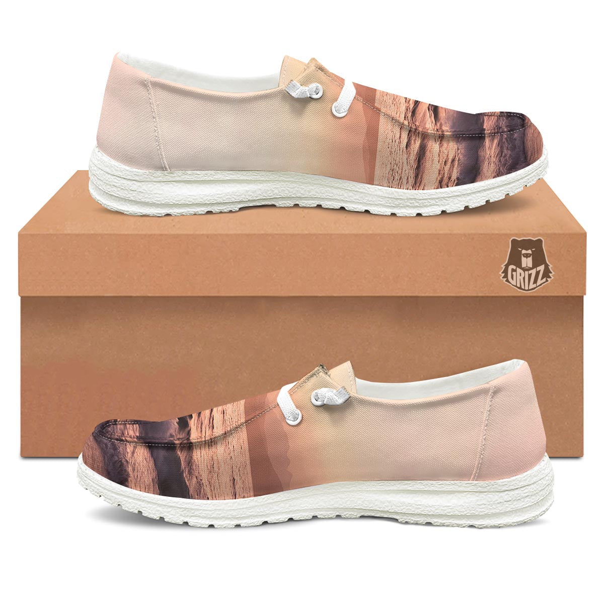 Wave Sunrise Print White Loafers-grizzshop