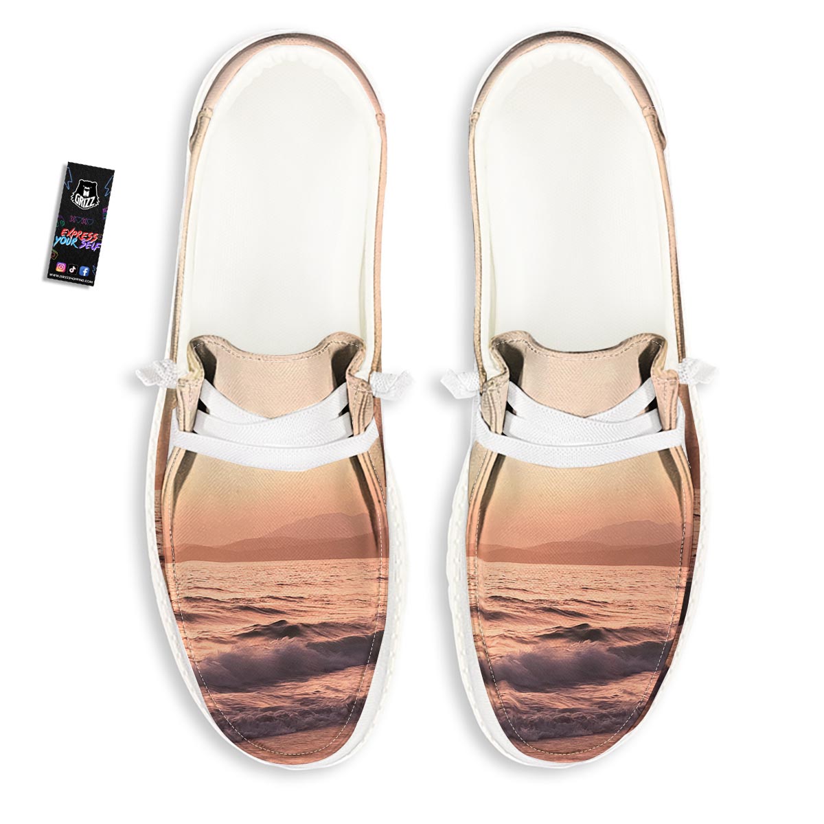 Wave Sunrise Print White Loafers-grizzshop