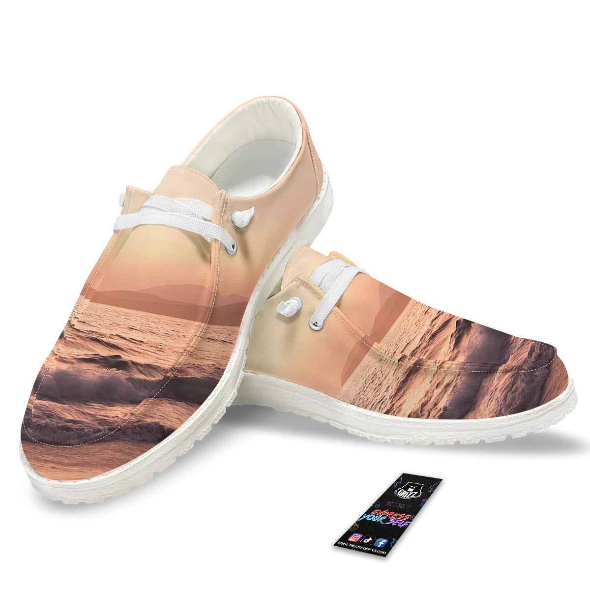 Wave Sunrise Print White Loafers-grizzshop