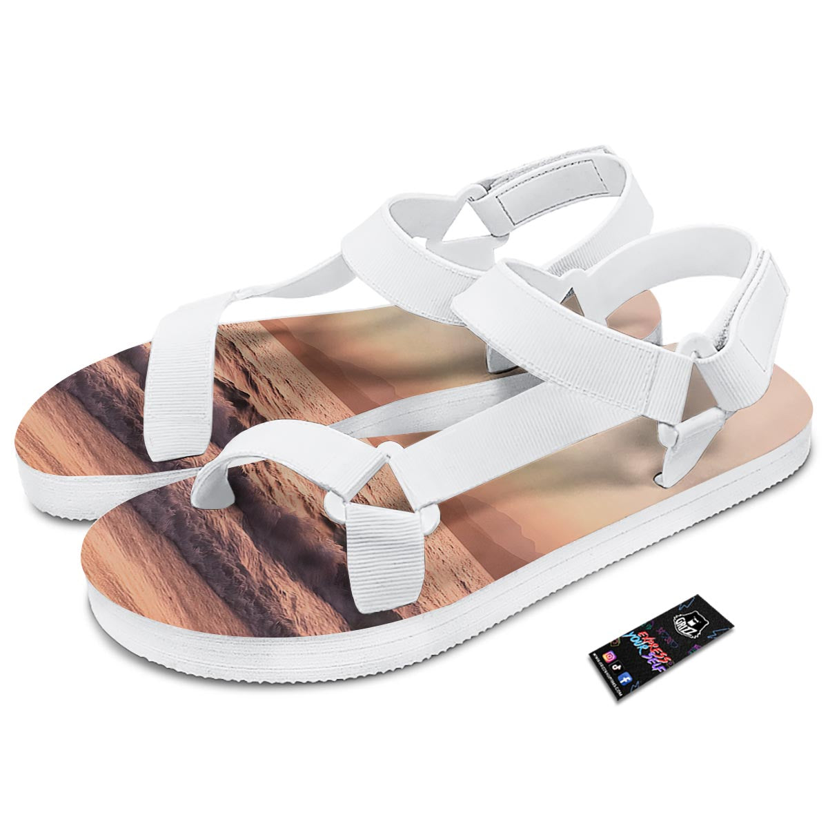 Wave Sunrise Print White Open Toe Sandals-grizzshop