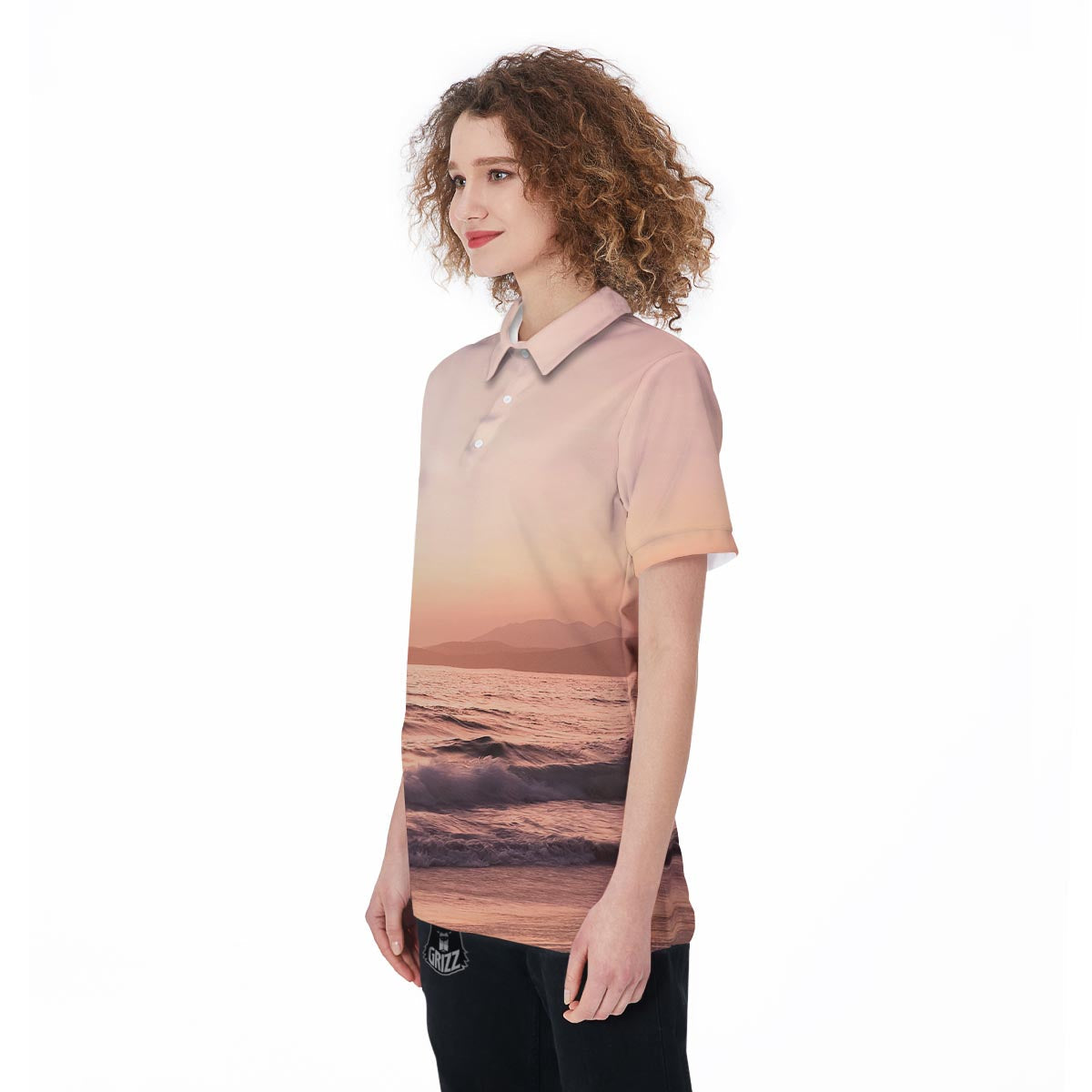 Wave Sunrise Print Women's Golf Shirts-grizzshop