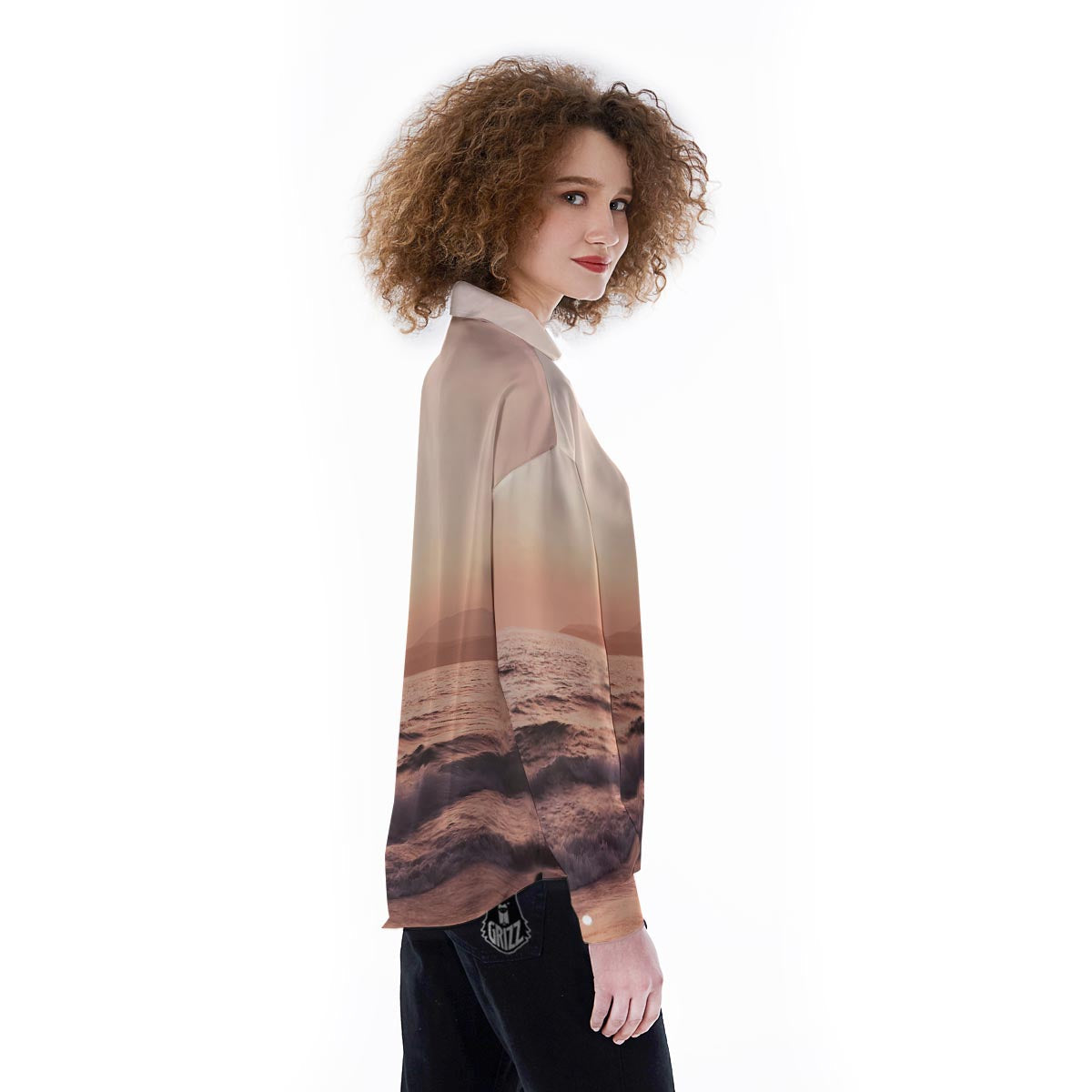 Wave Sunrise Print Women's Long Sleeve Shirts-grizzshop