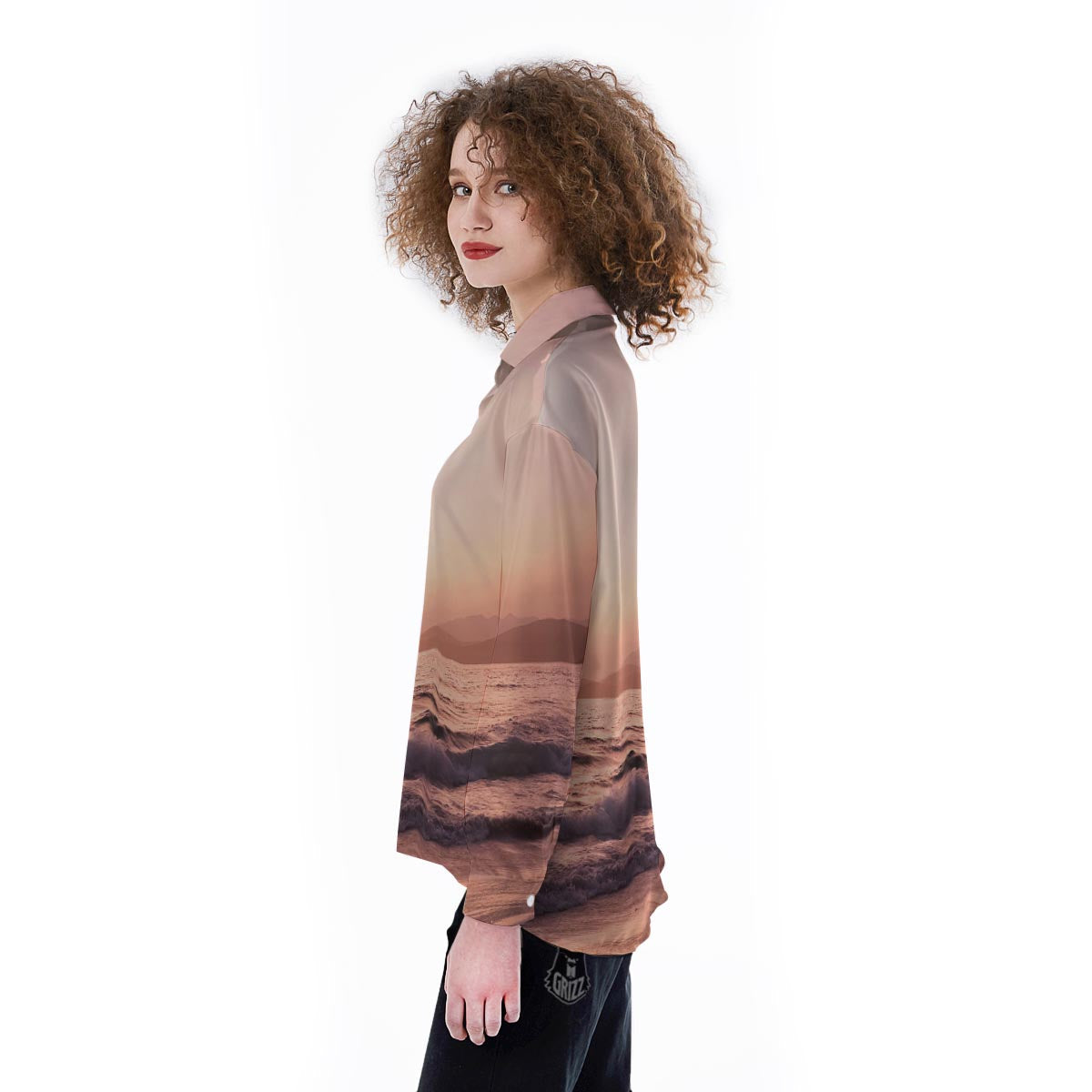 Wave Sunrise Print Women's Long Sleeve Shirts-grizzshop