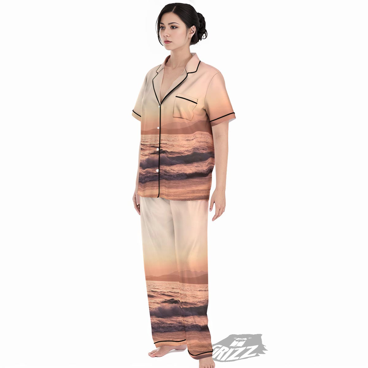 Wave Sunrise Print Women's Pajamas Set-grizzshop