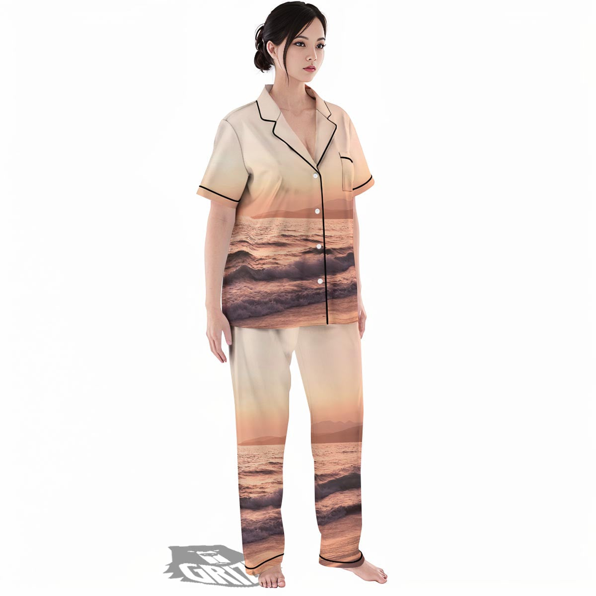 Wave Sunrise Print Women's Pajamas Set-grizzshop