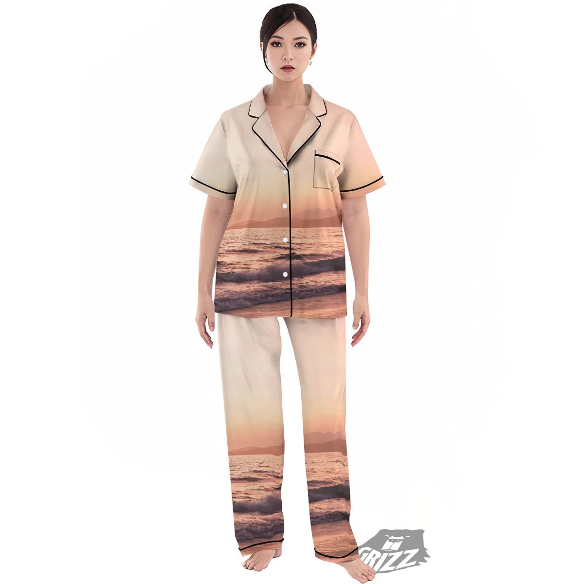 Wave Sunrise Print Women's Pajamas Set-grizzshop