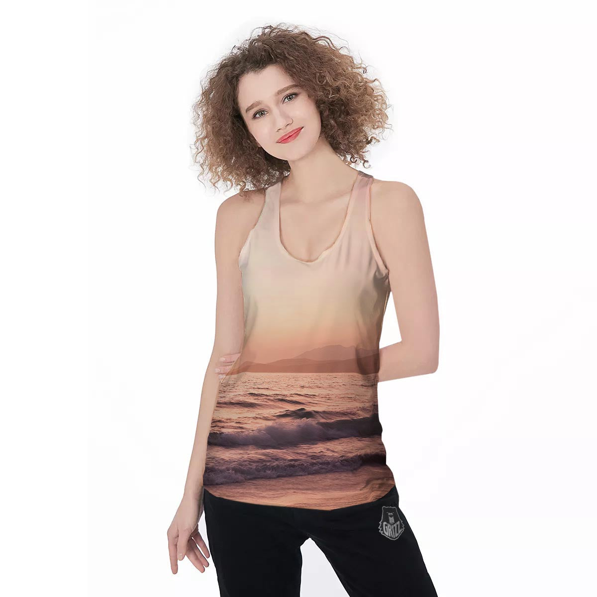 Wave Sunrise Print Women's Racerback Tank Top-grizzshop