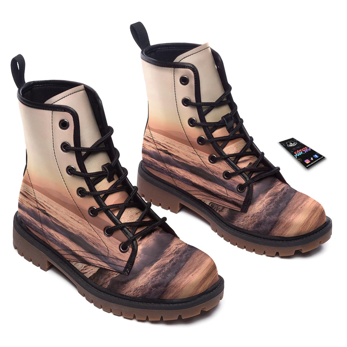 Wave Sunrise Print Work Boots-grizzshop