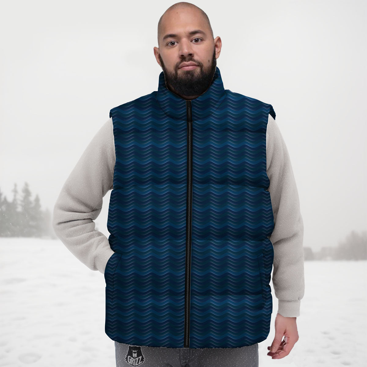 Wave Surfing Deep Sea Print Pattern Down Vest