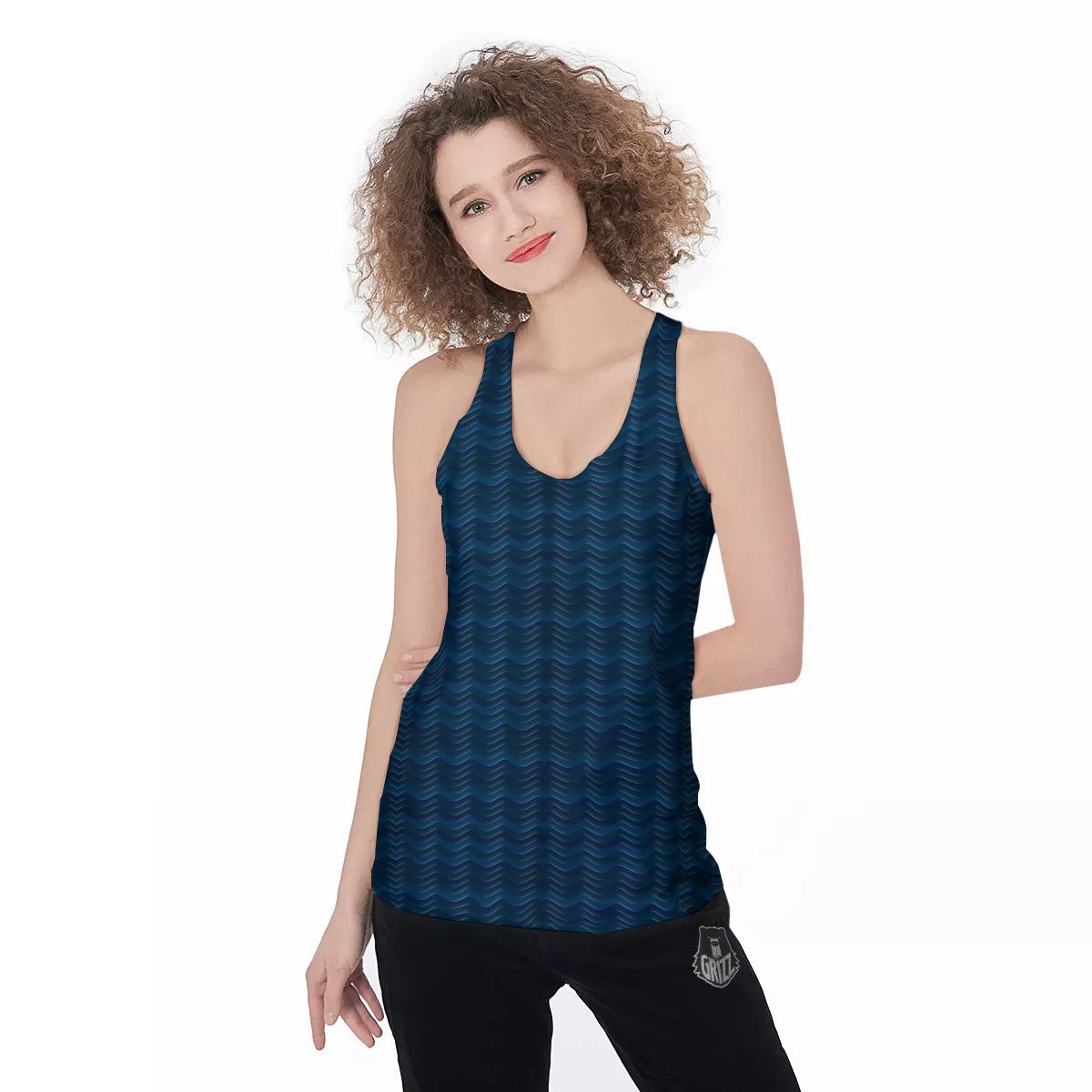 Wave Surfing Deep Sea Print Pattern Women's Racerback Tank Top-grizzshop