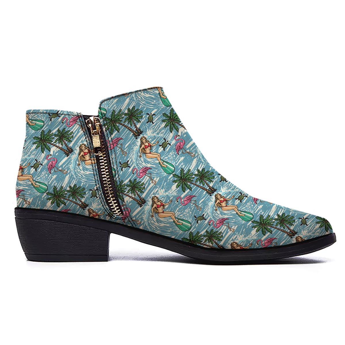 Wave Surfing Print Pattern Ankle Boots-grizzshop