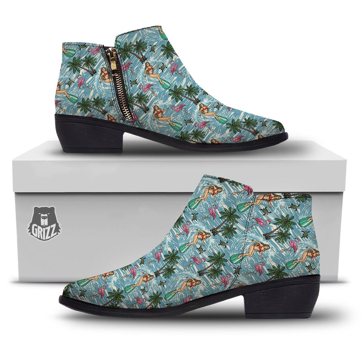 Wave Surfing Print Pattern Ankle Boots-grizzshop