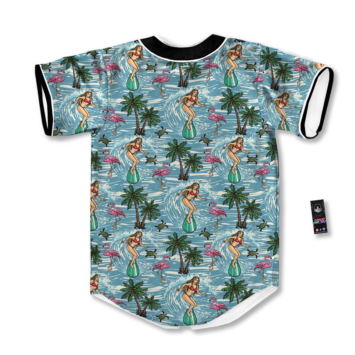 Wave Surfing Print Pattern Baseball Jersey-grizzshop