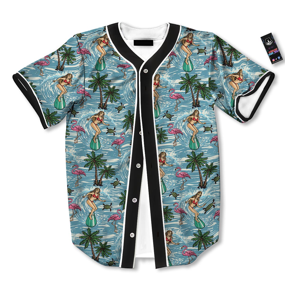 Wave Surfing Print Pattern Baseball Jersey-grizzshop