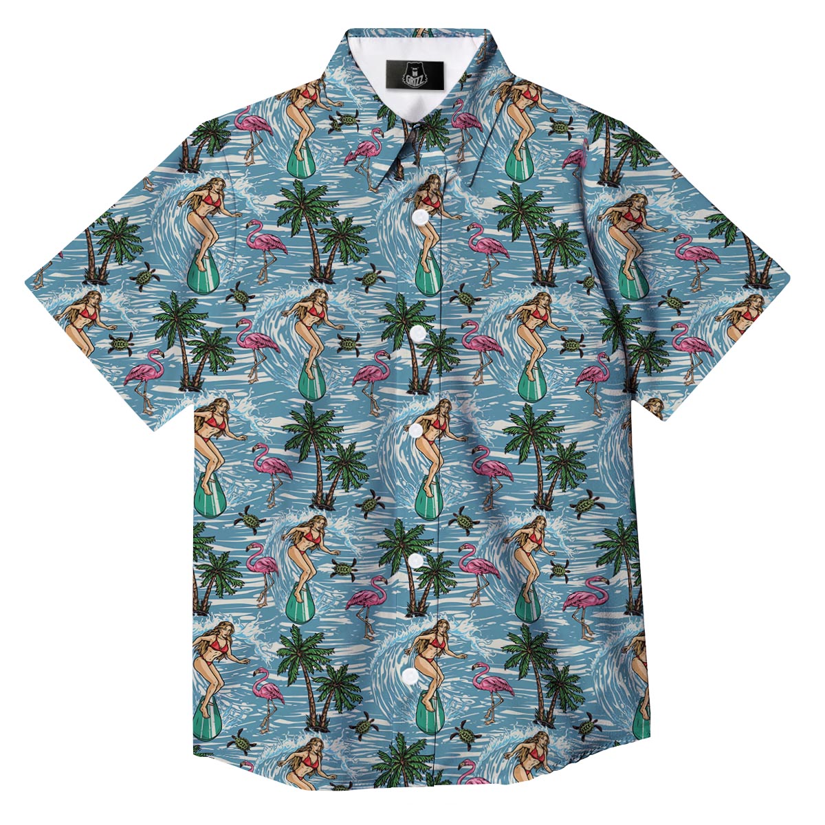 Wave Surfing Print Pattern Button Up Shirt-grizzshop