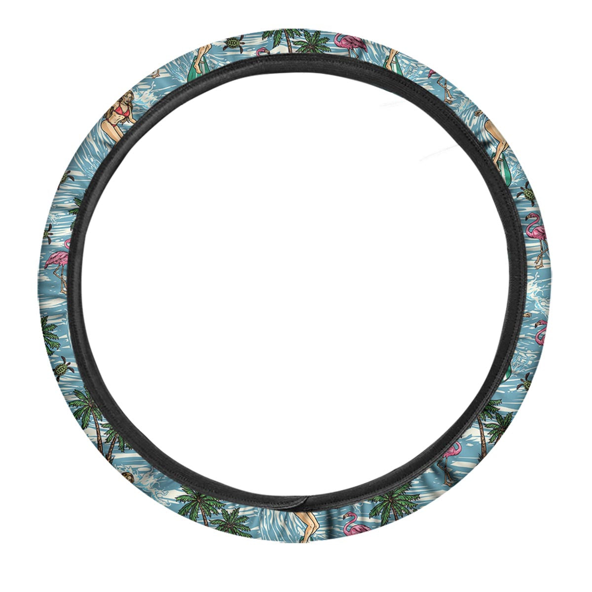 Wave Surfing Print Pattern Car Steering Wheel Cover-grizzshop