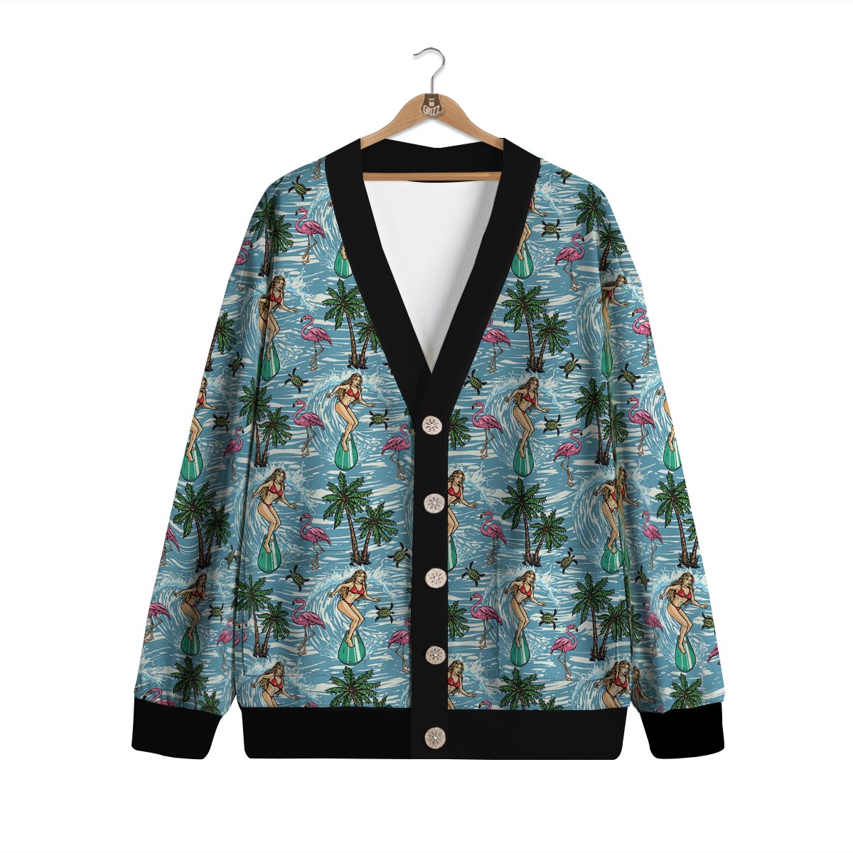 Wave Surfing Print Pattern Cardigan-grizzshop