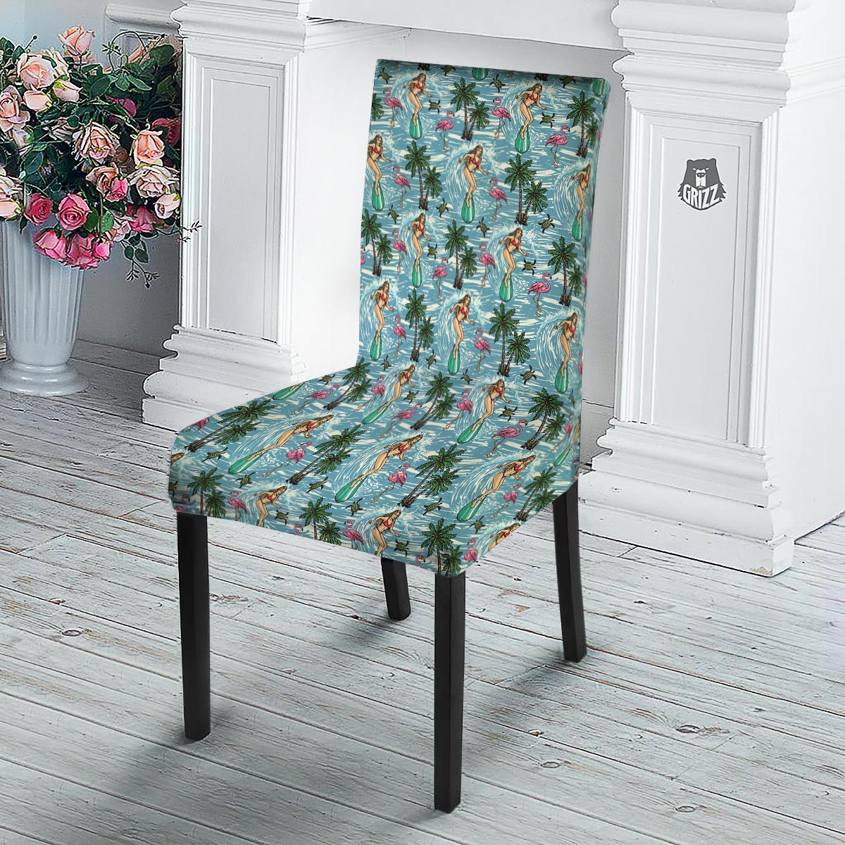 Wave Surfing Print Pattern Dining Chair Slipcover-grizzshop