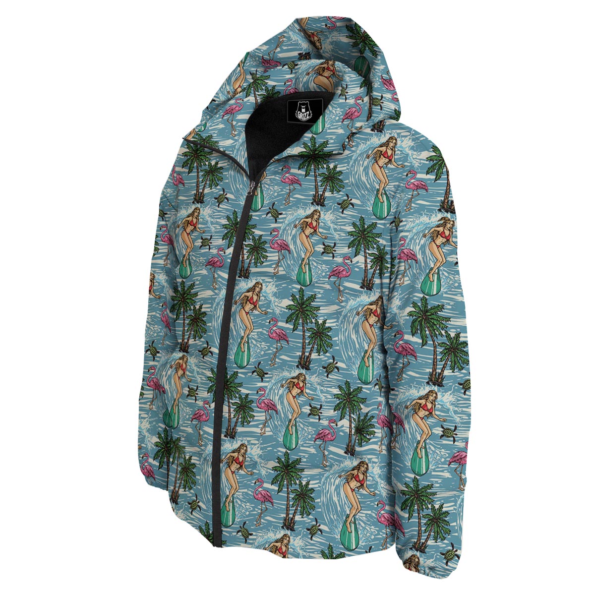 Wave Surfing Print Pattern Down Jacket-grizzshop