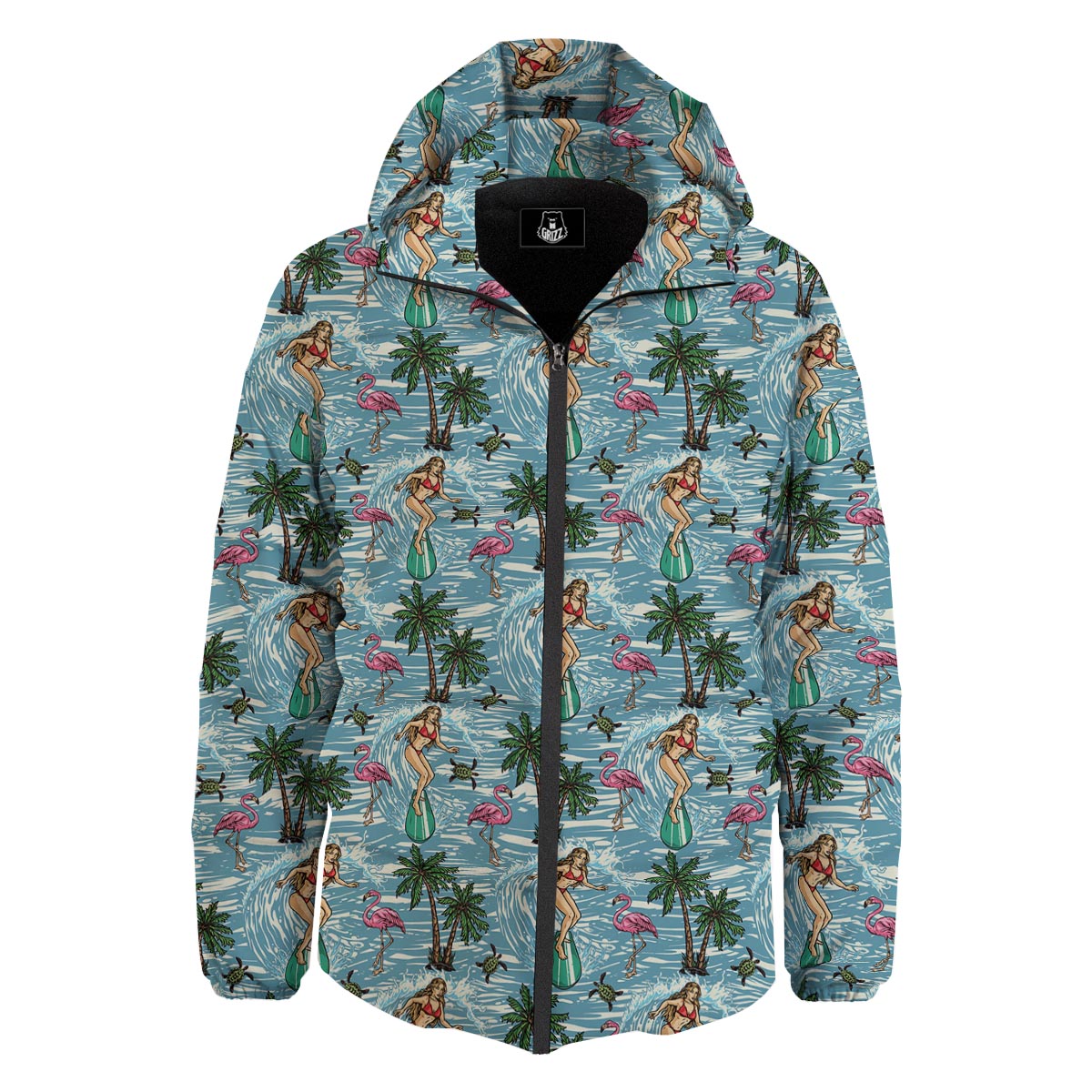 Wave Surfing Print Pattern Down Jacket-grizzshop