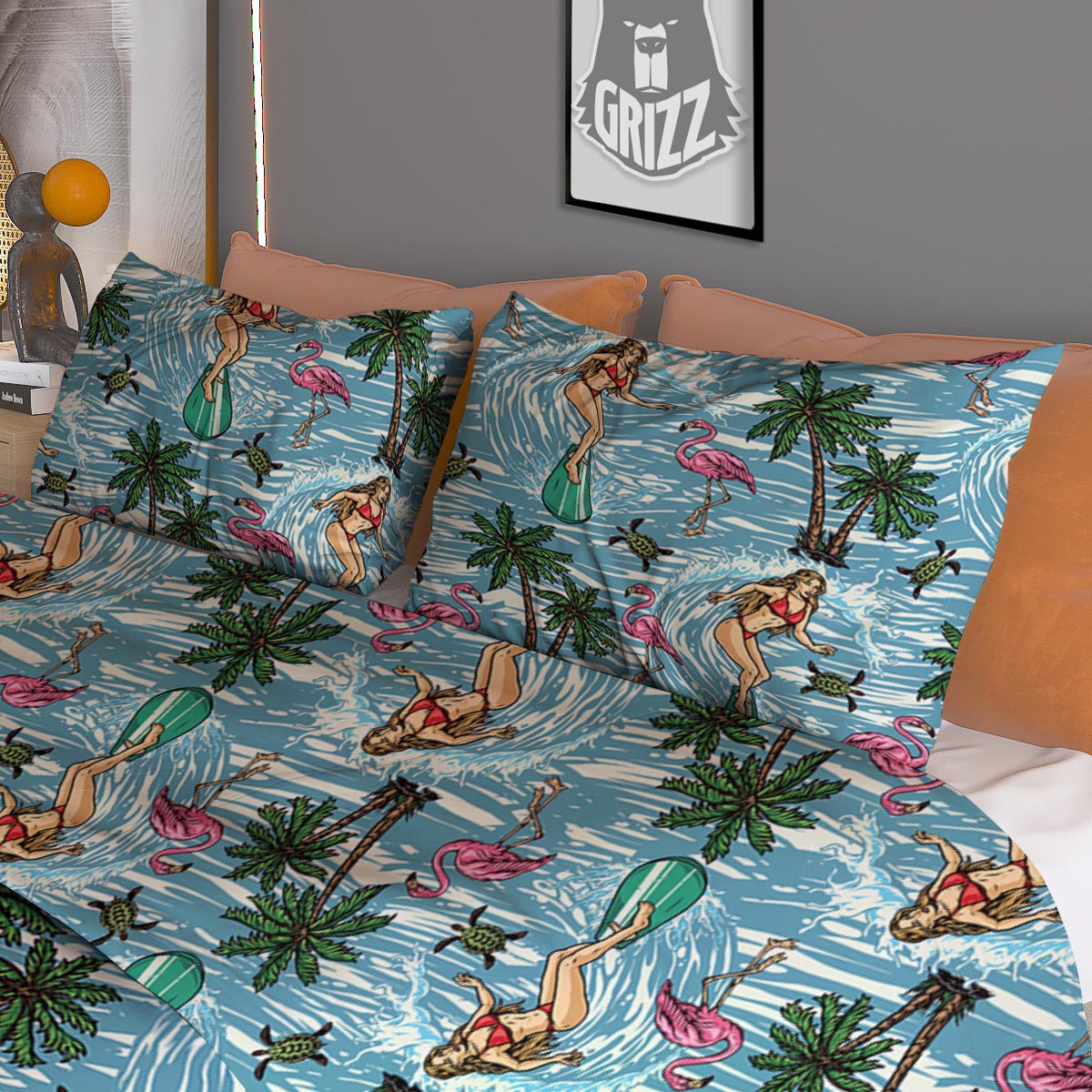 Wave Surfing Print Pattern Duvet Cover Bedding Set
