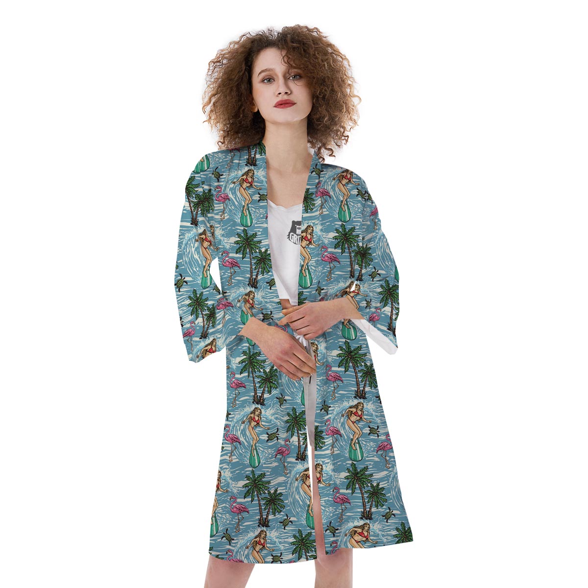 Wave Surfing Print Pattern Kimono-grizzshop