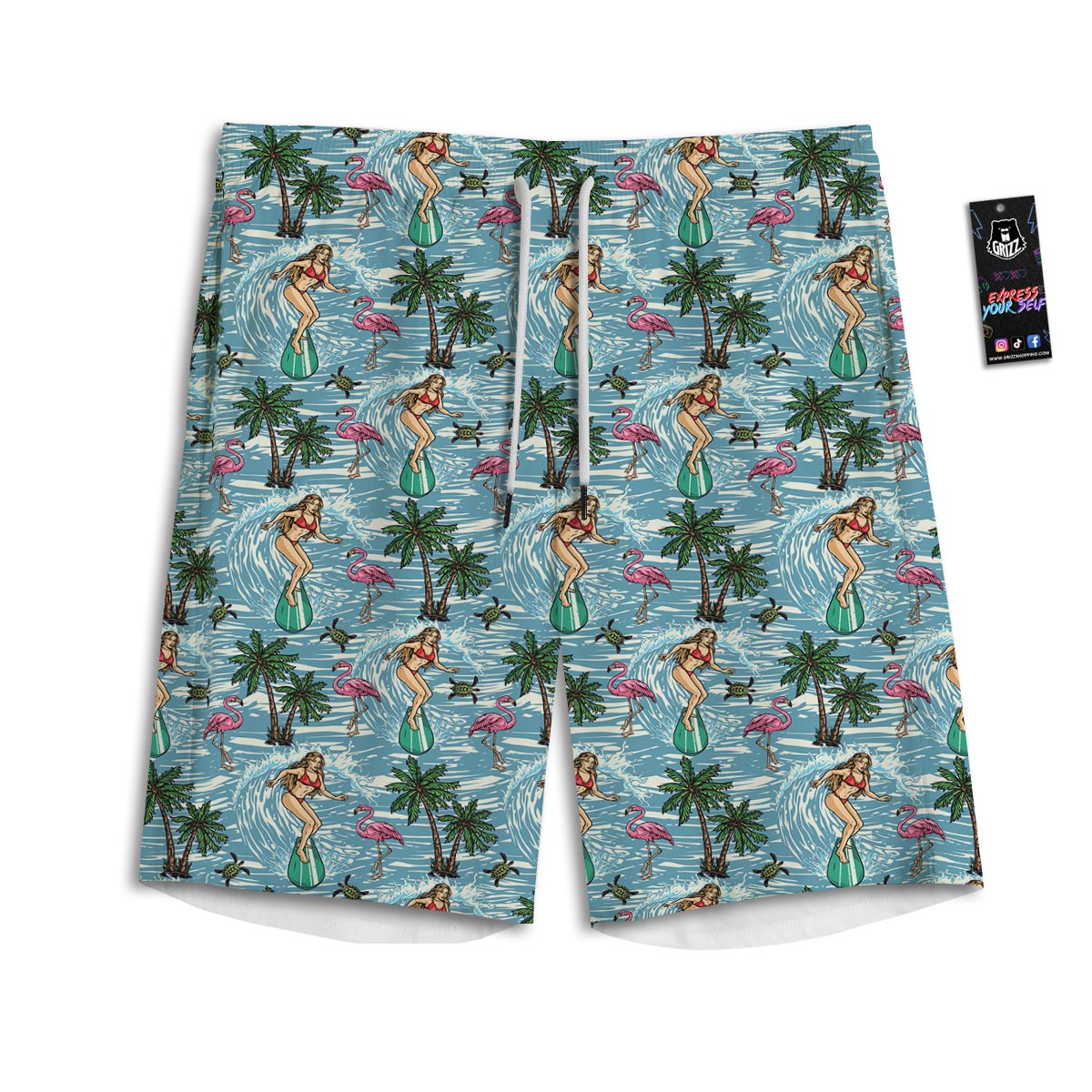Wave Surfing Print Pattern Men's Athletic Shorts
