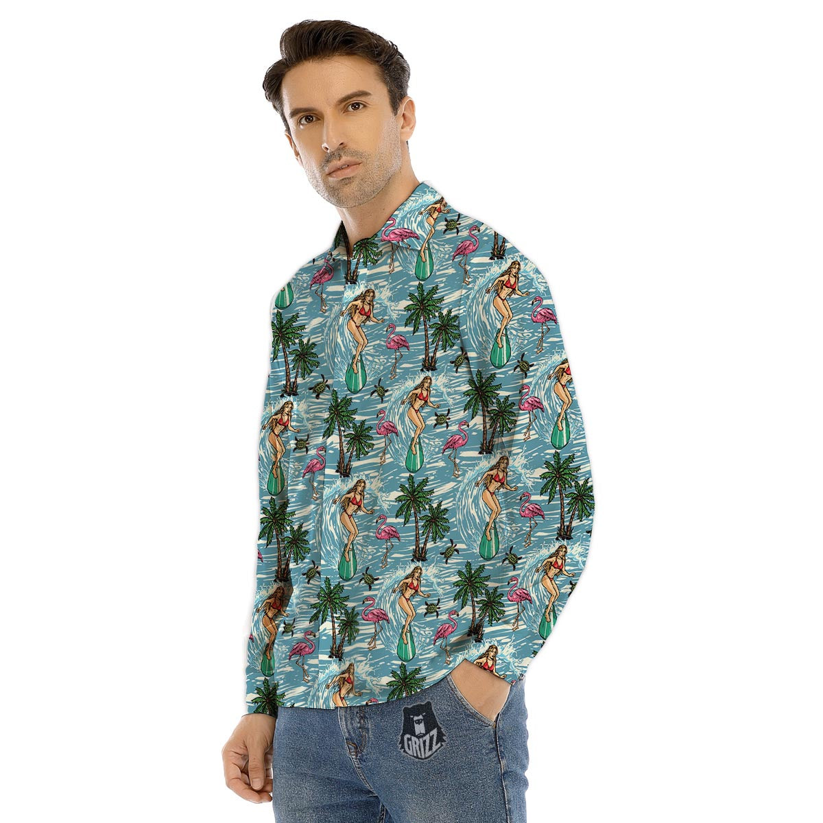 Wave Surfing Print Pattern Men's Dress Shirts-grizzshop