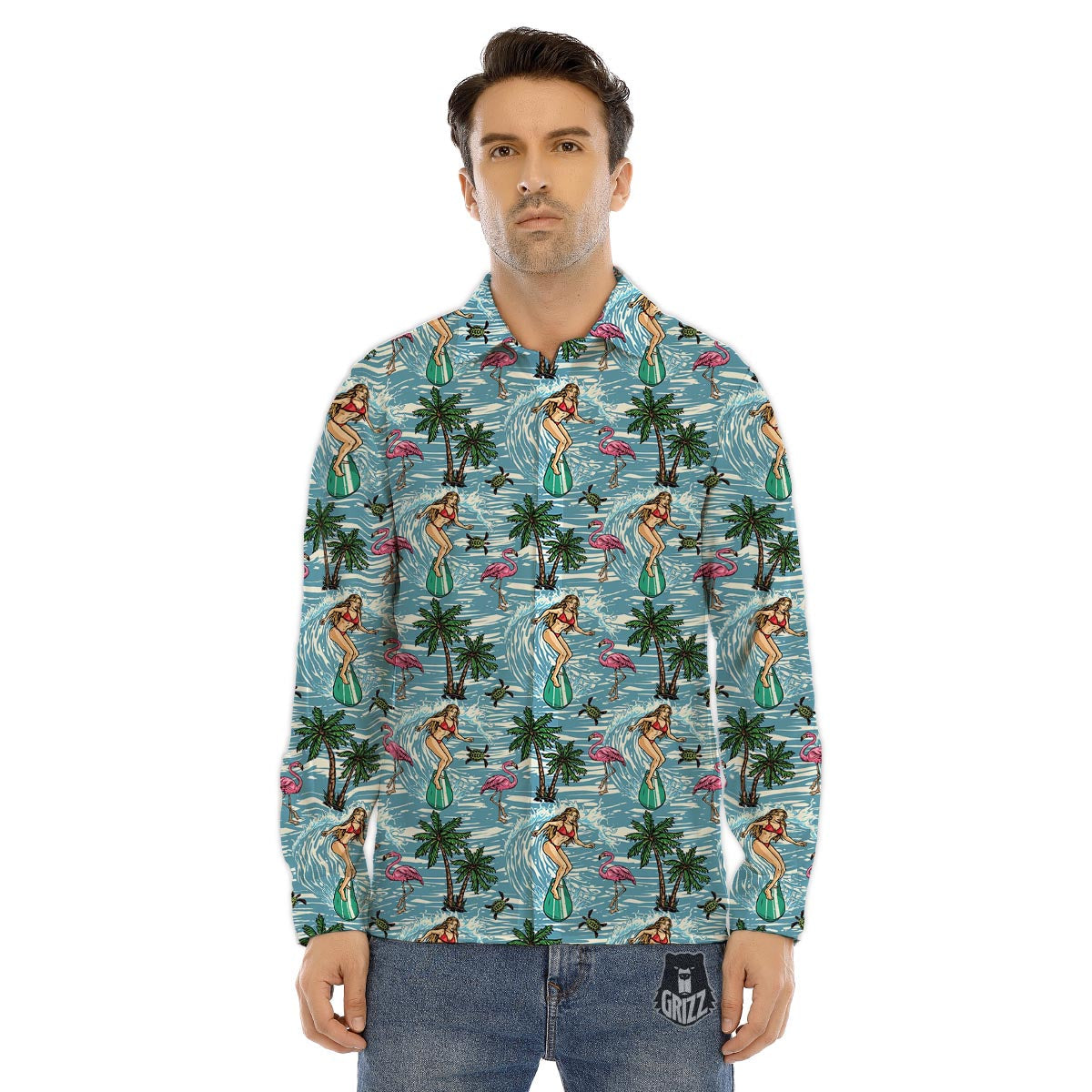 Wave Surfing Print Pattern Men's Dress Shirts-grizzshop