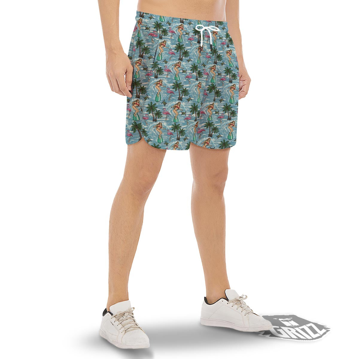 Wave Surfing Print Pattern Men's Gym Shorts-grizzshop