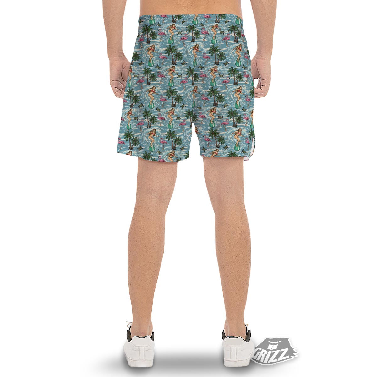 Wave Surfing Print Pattern Men's Gym Shorts-grizzshop