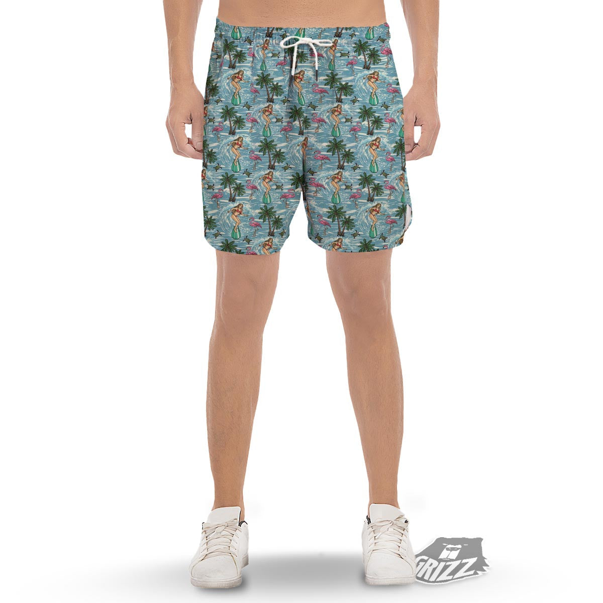 Wave Surfing Print Pattern Men's Gym Shorts-grizzshop