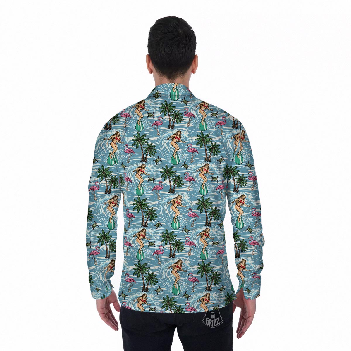 Wave Surfing Print Pattern Men's Long Sleeve Shirts-grizzshop