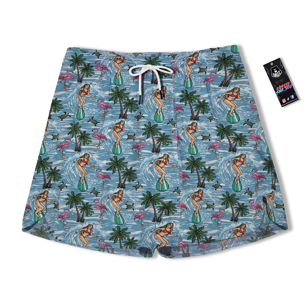 Wave Surfing Print Pattern Men's Running Shorts-grizzshop