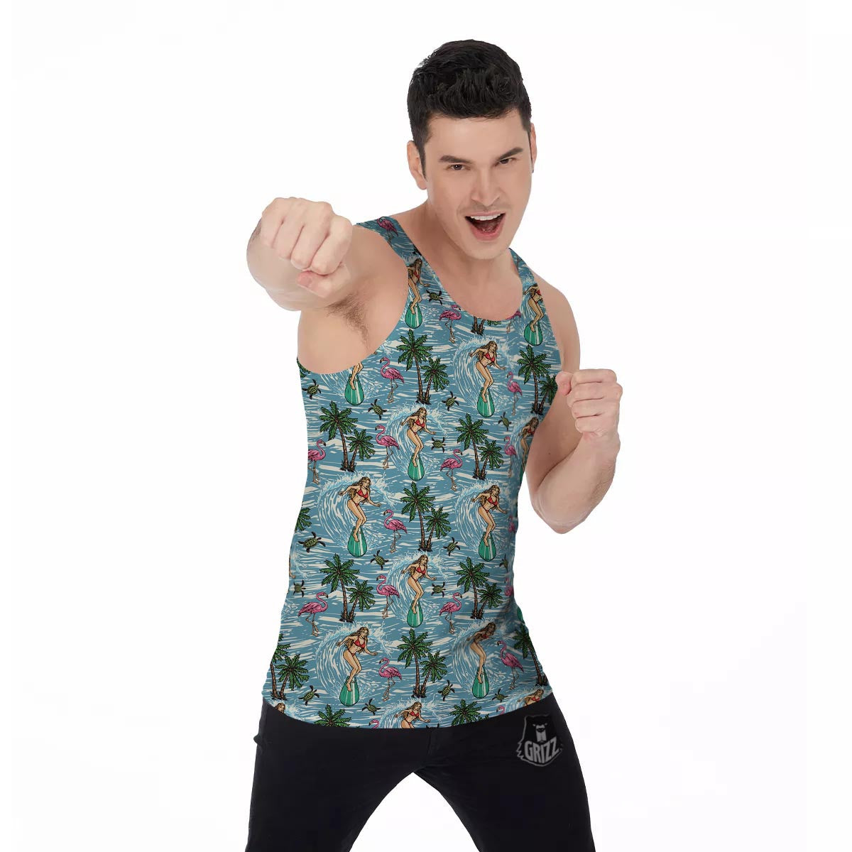 Wave Surfing Print Pattern Men's Tank Top-grizzshop