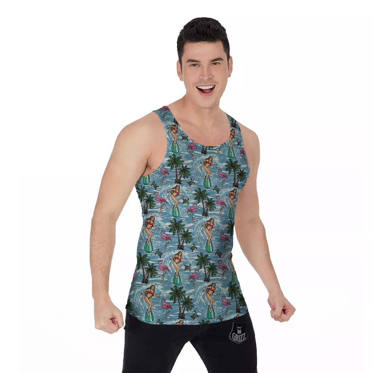 Wave Surfing Print Pattern Men's Tank Top-grizzshop