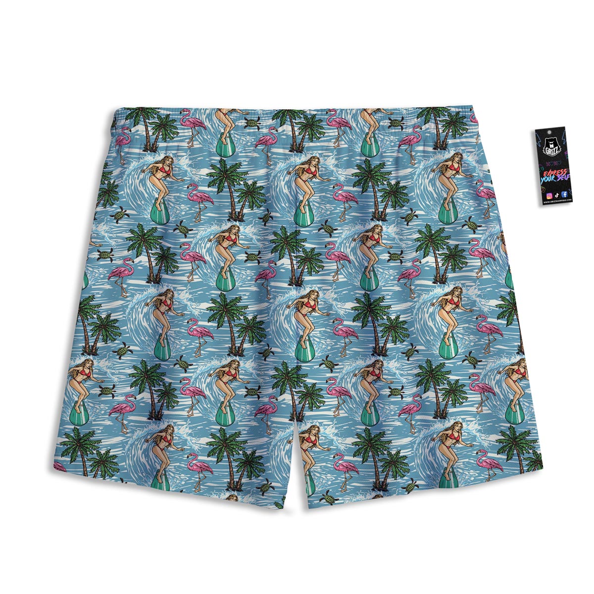 Wave Surfing Print Pattern Mesh Shorts