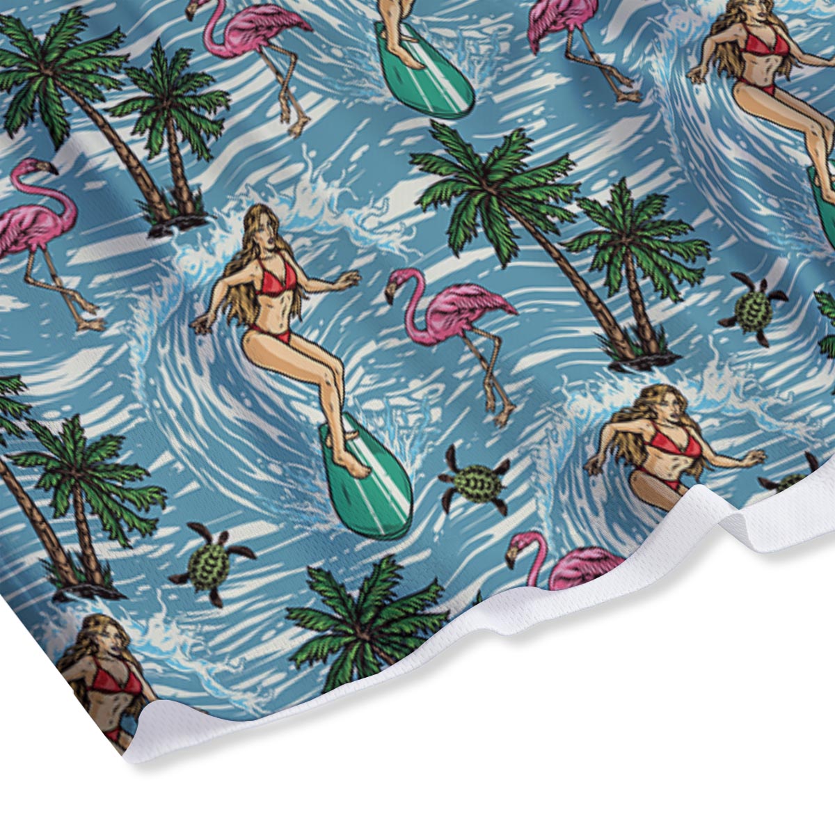 Wave Surfing Print Pattern Mesh Shorts