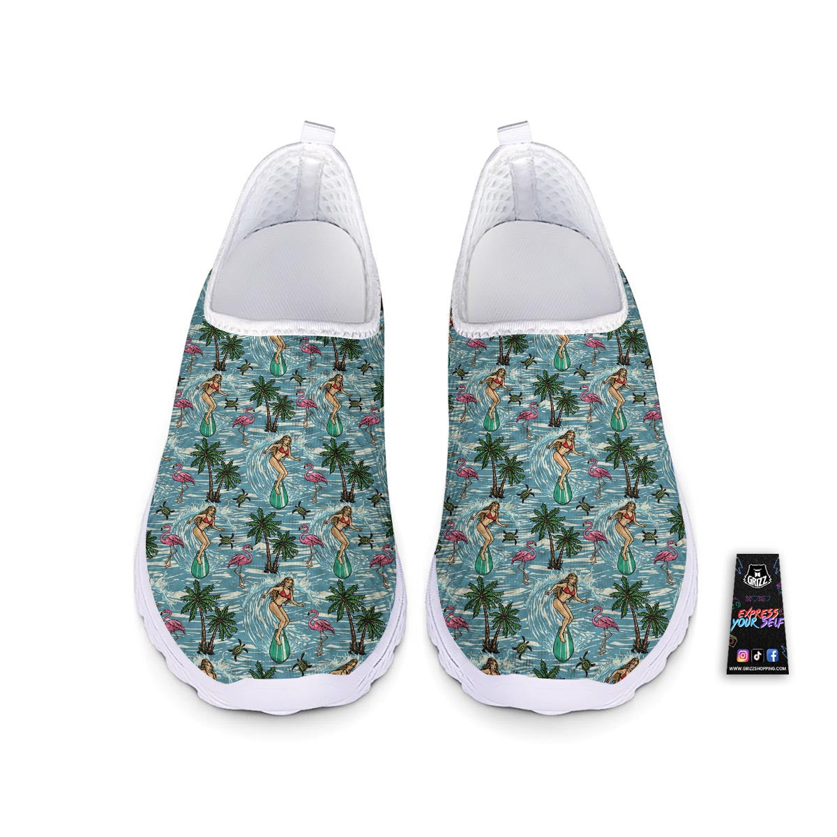 Wave Surfing Print Pattern Nurse Shoes-grizzshop