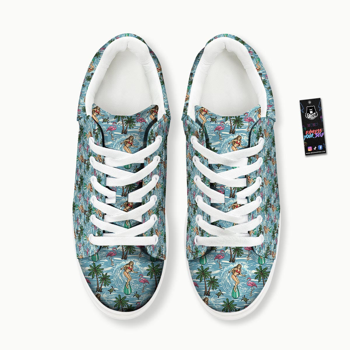 Wave Surfing Print Pattern Platform Shoes-grizzshop