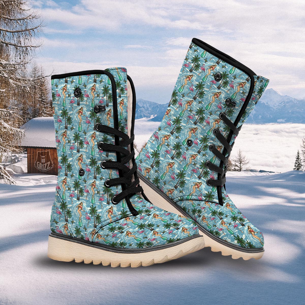 Wave Surfing Print Pattern Snow Boots-grizzshop