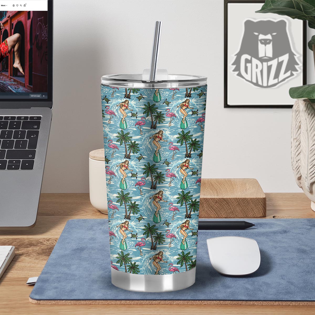 Wave Surfing Print Pattern Tumbler-grizzshop