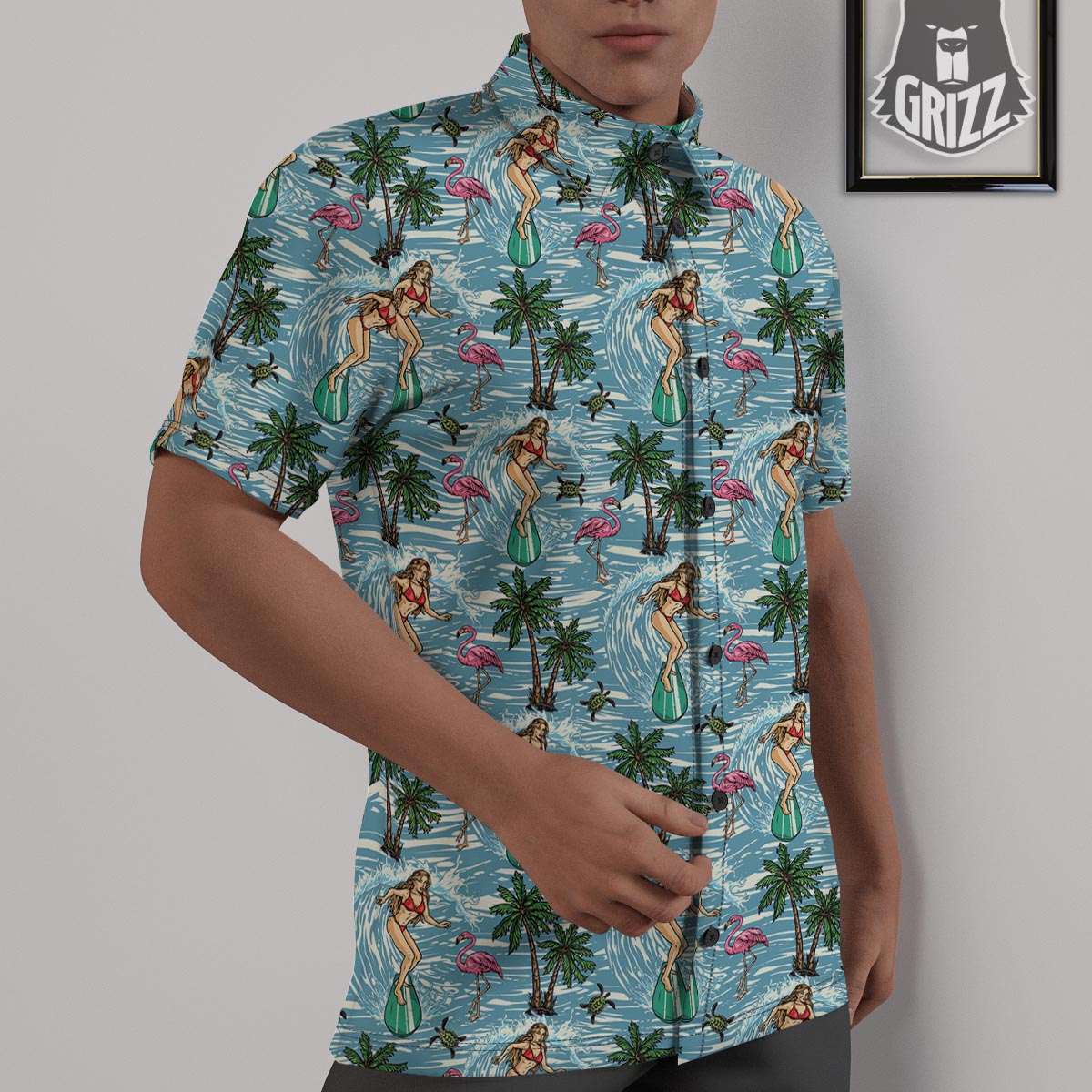Wave Surfing Print Pattern Untucked Shirts-grizzshop